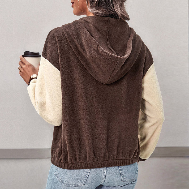 Jacke Damen braun-beige mit Kapuze und Reißverschluss - 4 - Atelier-Zofia