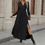 Maxikleid Damen schwarz figurbetont mit V-Ausschnitt und langen Ärmeln - 2 - Atelier-Zofia