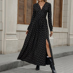 Maxikleid Damen schwarz figurbetont mit V-Ausschnitt und langen Ärmeln - 3 - Atelier-Zofia