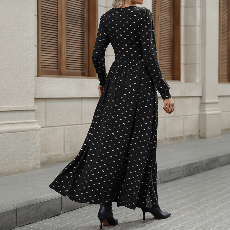 Maxikleid Damen schwarz figurbetont mit V-Ausschnitt und langen Ärmeln - 4 - Atelier-Zofia