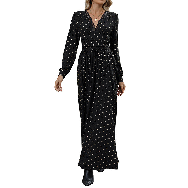 Maxikleid Damen schwarz figurbetont mit V-Ausschnitt und langen Ärmeln - 5 - Atelier-Zofia