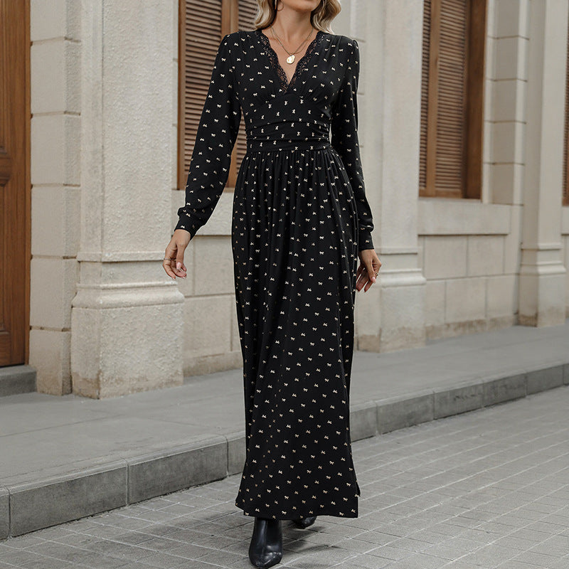 Maxikleid Damen schwarz figurbetont mit V-Ausschnitt und langen Ärmeln - 6 - Atelier-Zofia