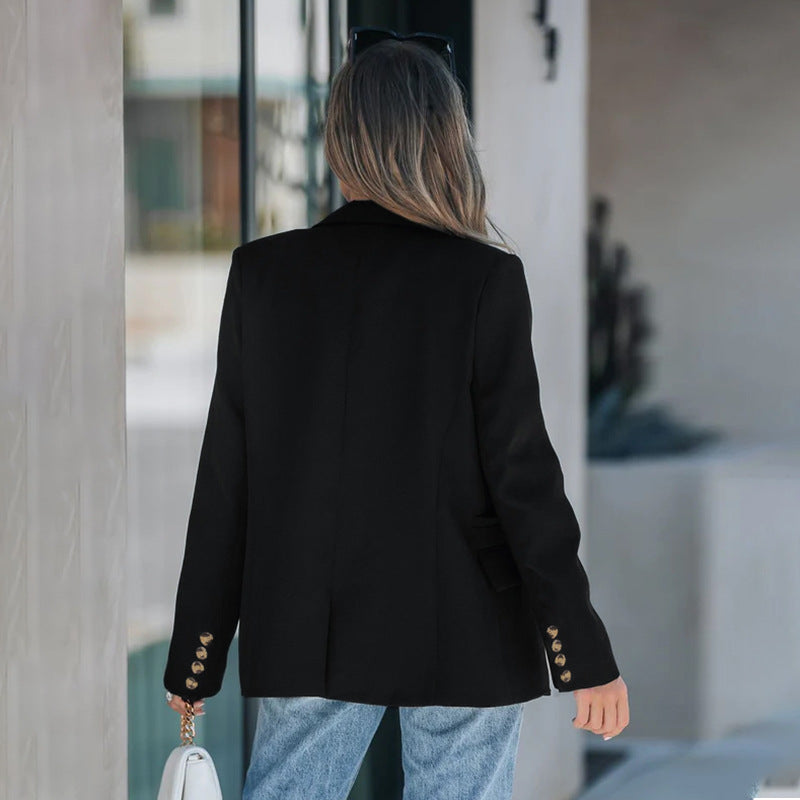 Blazer Damen schwarz tailliert mit doppelter Knopfleiste - 4 - Atelier-Zofia