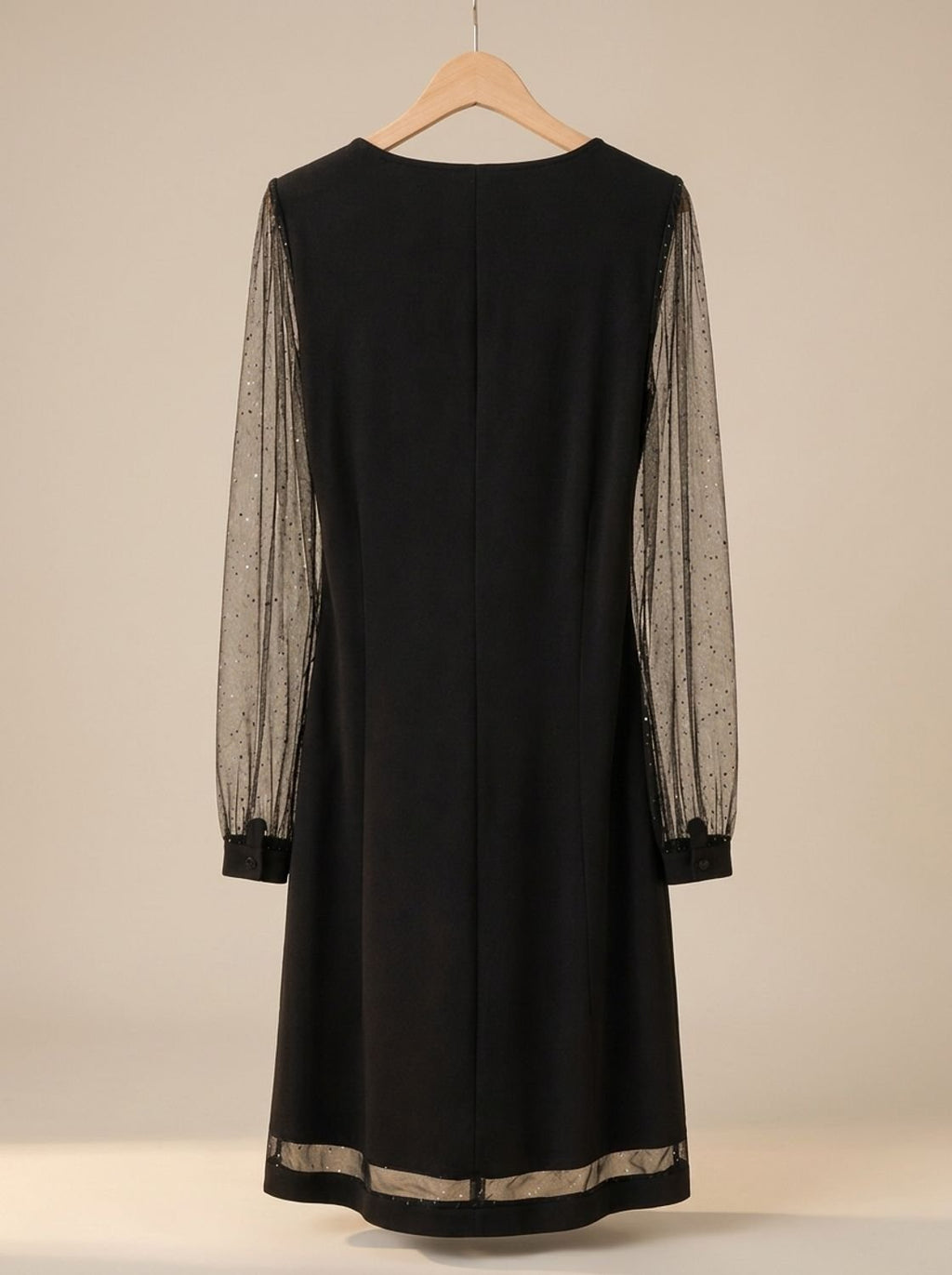 Kleid Damen schwarz figurbetont mit V-Ausschnitt und transparenten Ärmeln - 5 - Atelier-Zofia