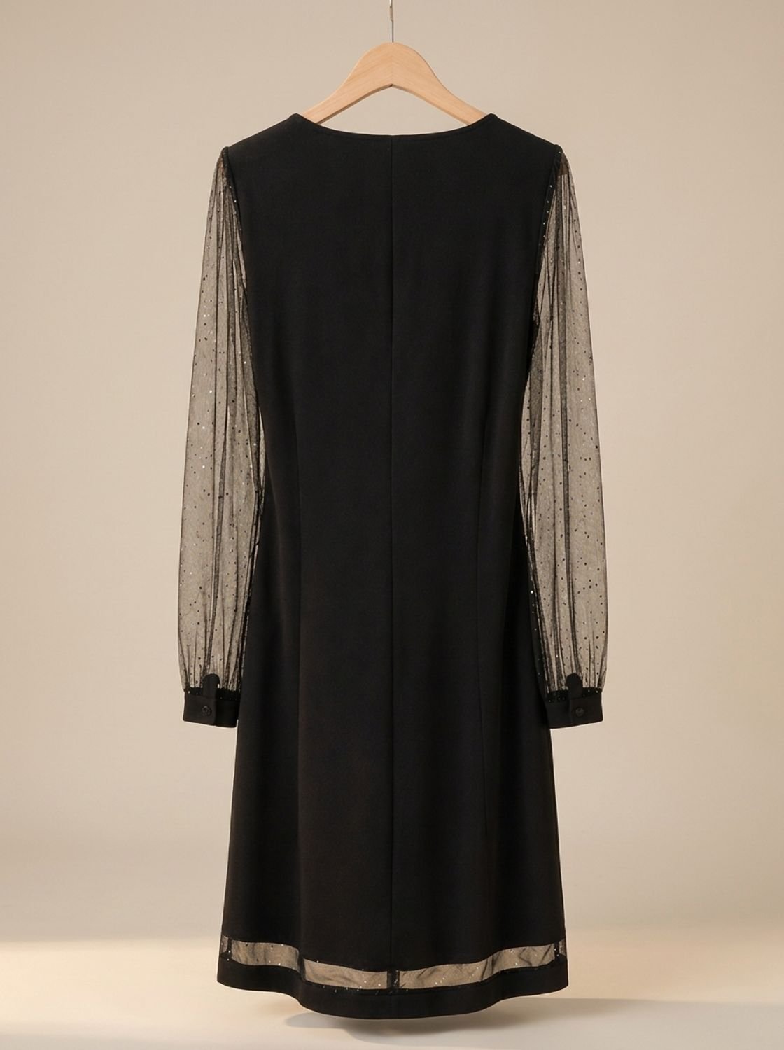 Kleid Damen schwarz figurbetont mit V-Ausschnitt und transparenten Ärmeln - 5 - Atelier-Zofia