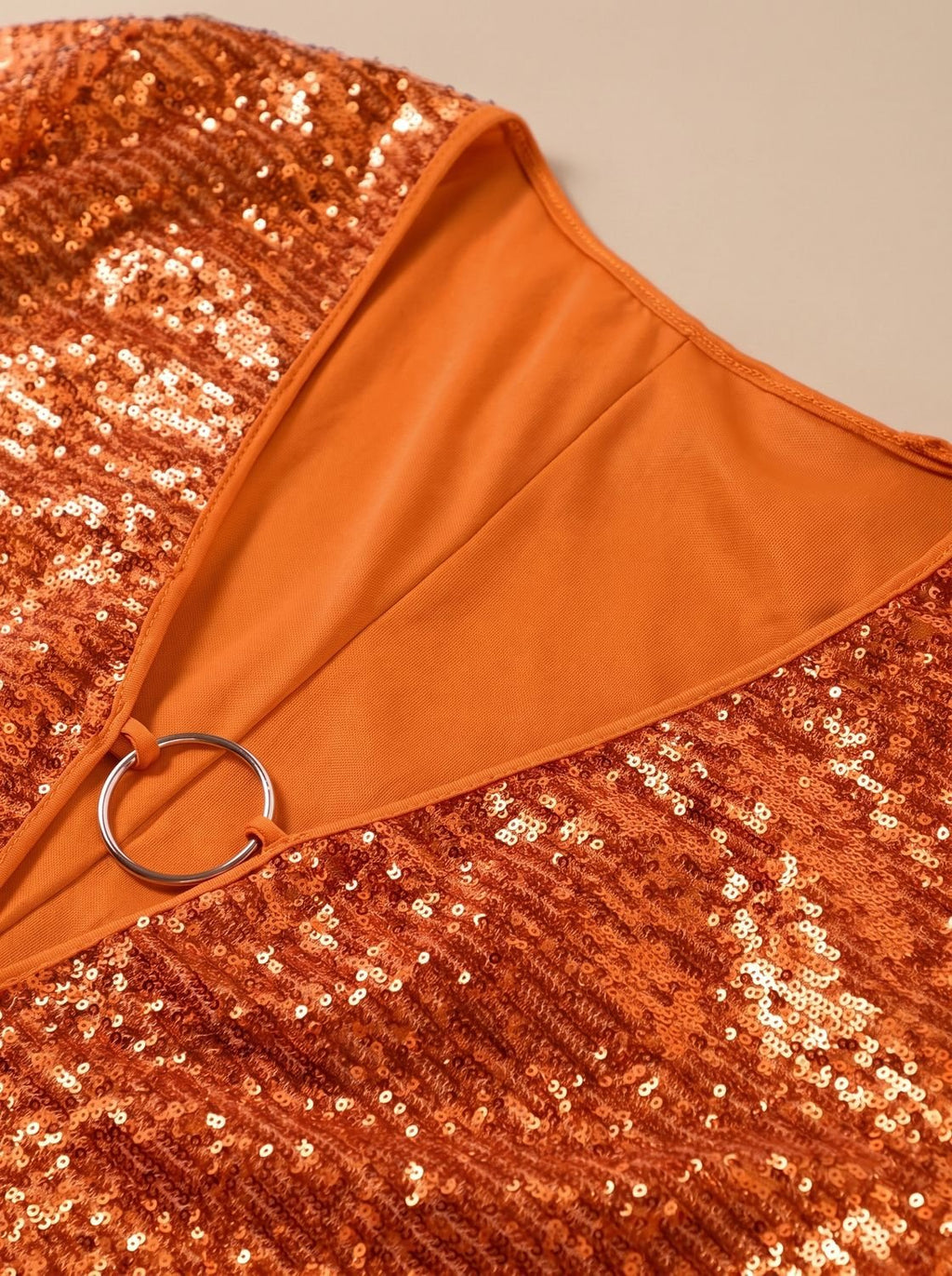 Kleid Damen orange figurbetont mit V-Ausschnitt und langen Ärmeln - 3 - Atelier-Zofia