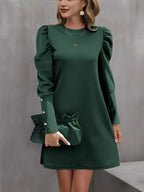 Kleid Damen blau figurbetont mit Puffärmeln und Perlenknöpfen - 8 - Atelier-Zofia