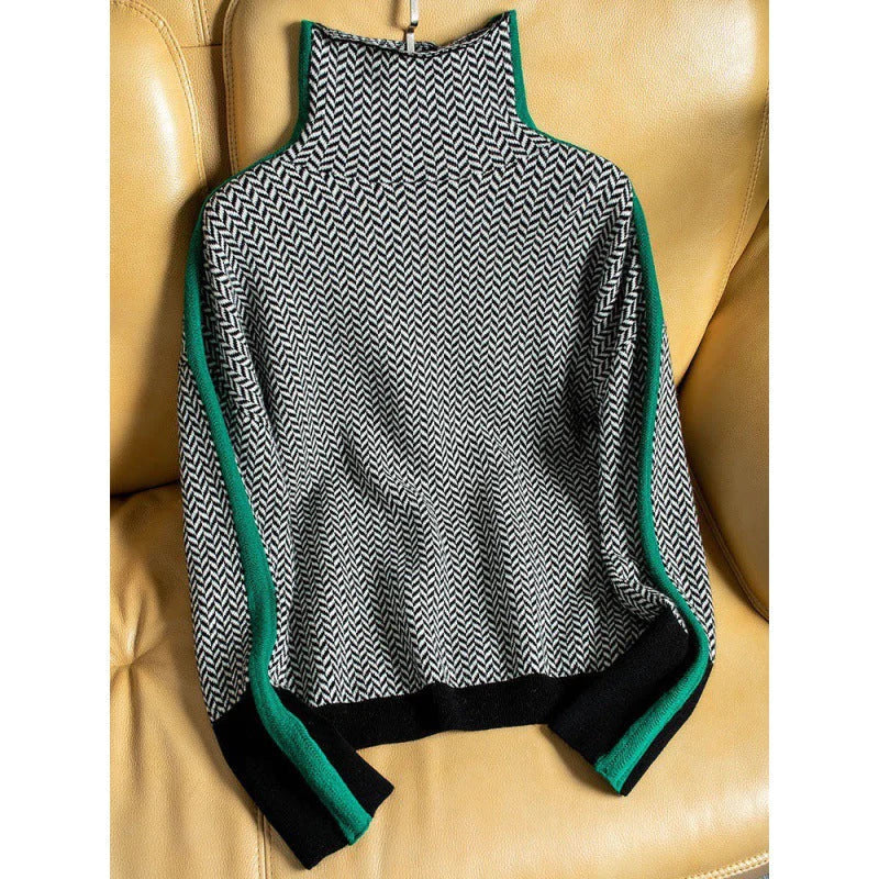 Pullover Damen braun mit Zopfmuster und Rollkragen - 5 - Atelier-Zofia