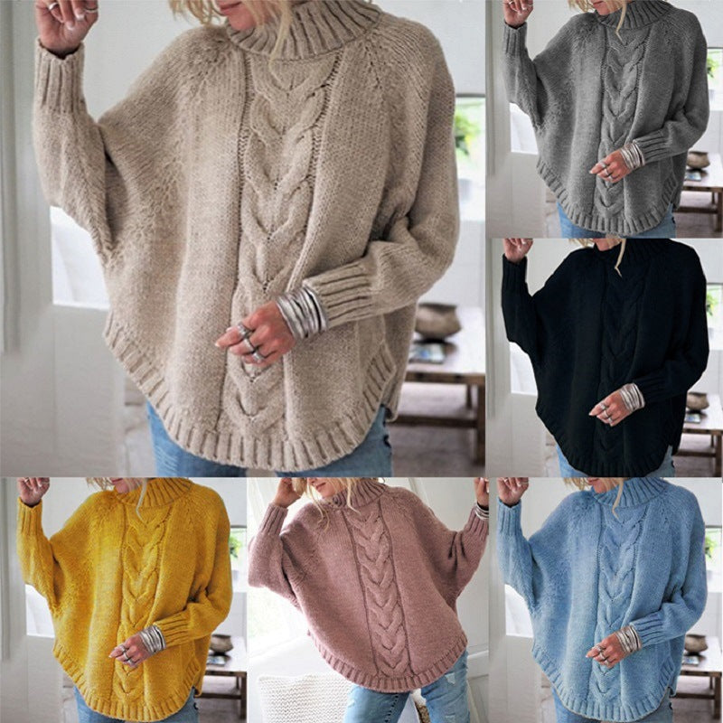 Pullover Damen beige lässig mit Stehkragen und Zopfmuster - 1 - Atelier-Zofia