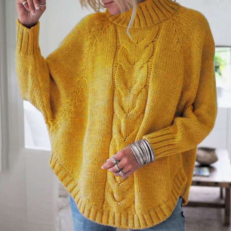 Pullover Damen beige lässig mit Stehkragen und Zopfmuster - 2 - Atelier-Zofia
