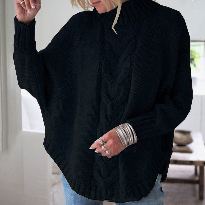Pullover Damen beige lässig mit Stehkragen und Zopfmuster - 4 - Atelier-Zofia