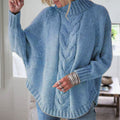 Pullover Damen beige lässig mit Stehkragen und Zopfmuster - 9 - Atelier-Zofia