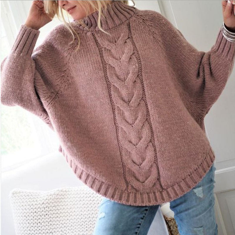 Pullover Damen beige lässig mit Stehkragen und Zopfmuster - 10 - Atelier-Zofia