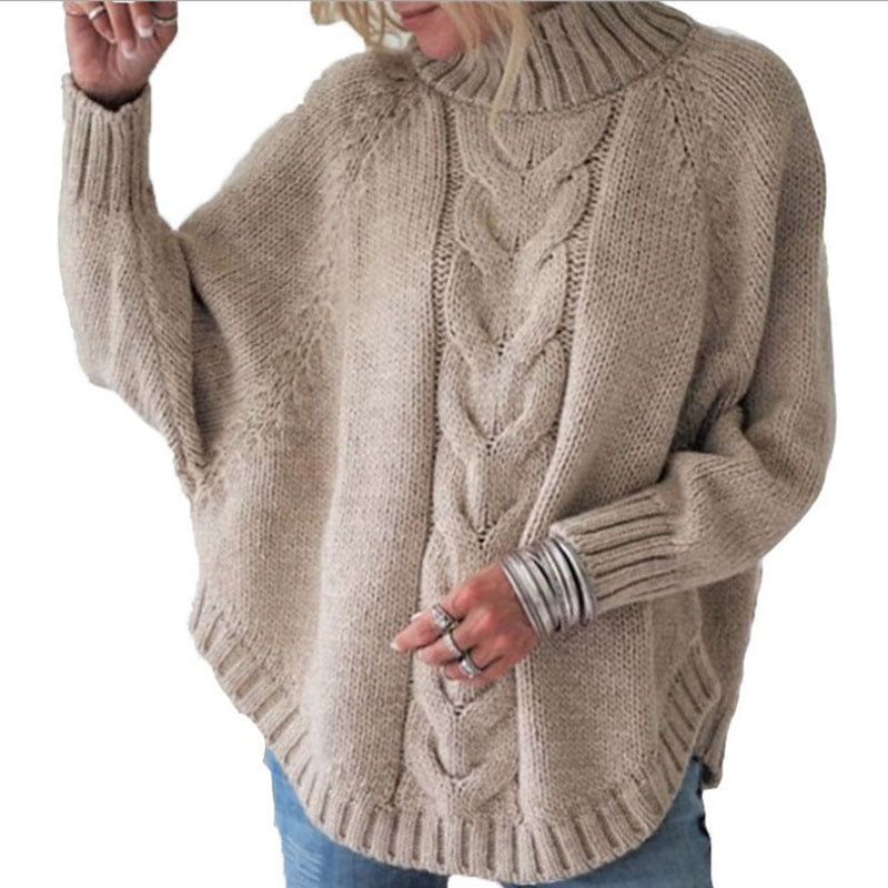 Pullover Damen beige lässig mit Stehkragen und Zopfmuster - 11 - Atelier-Zofia