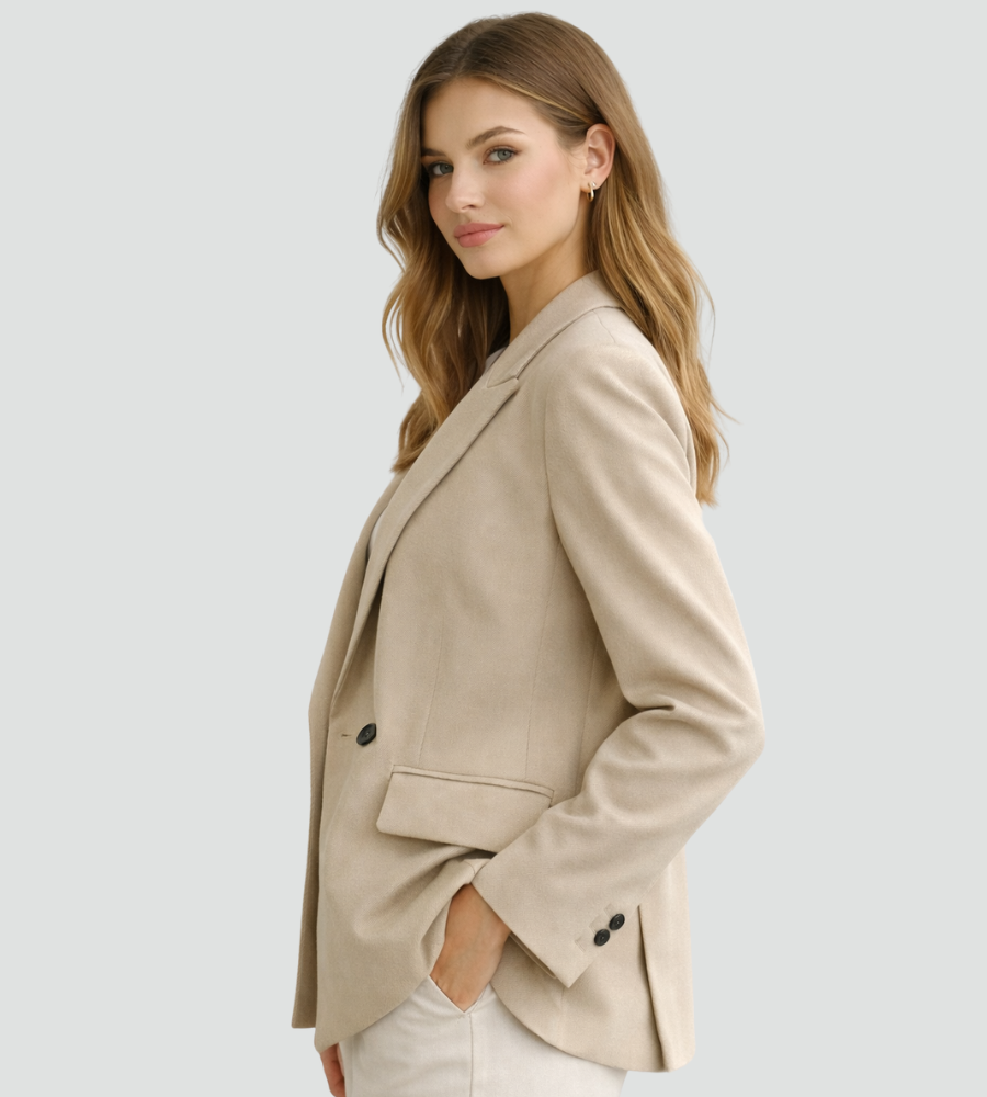 Blazer Damen beige tailliert mit doppelter Knopfleiste - 3 - Atelier-Zofia