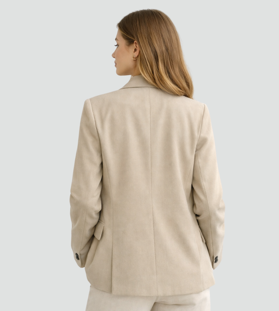 Blazer Damen beige tailliert mit doppelter Knopfleiste - 4 - Atelier-Zofia
