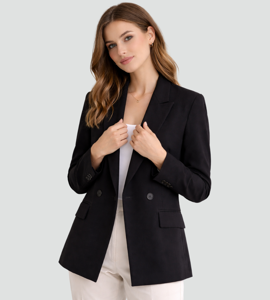 Blazer Damen beige tailliert mit doppelter Knopfleiste - 5 - Atelier-Zofia