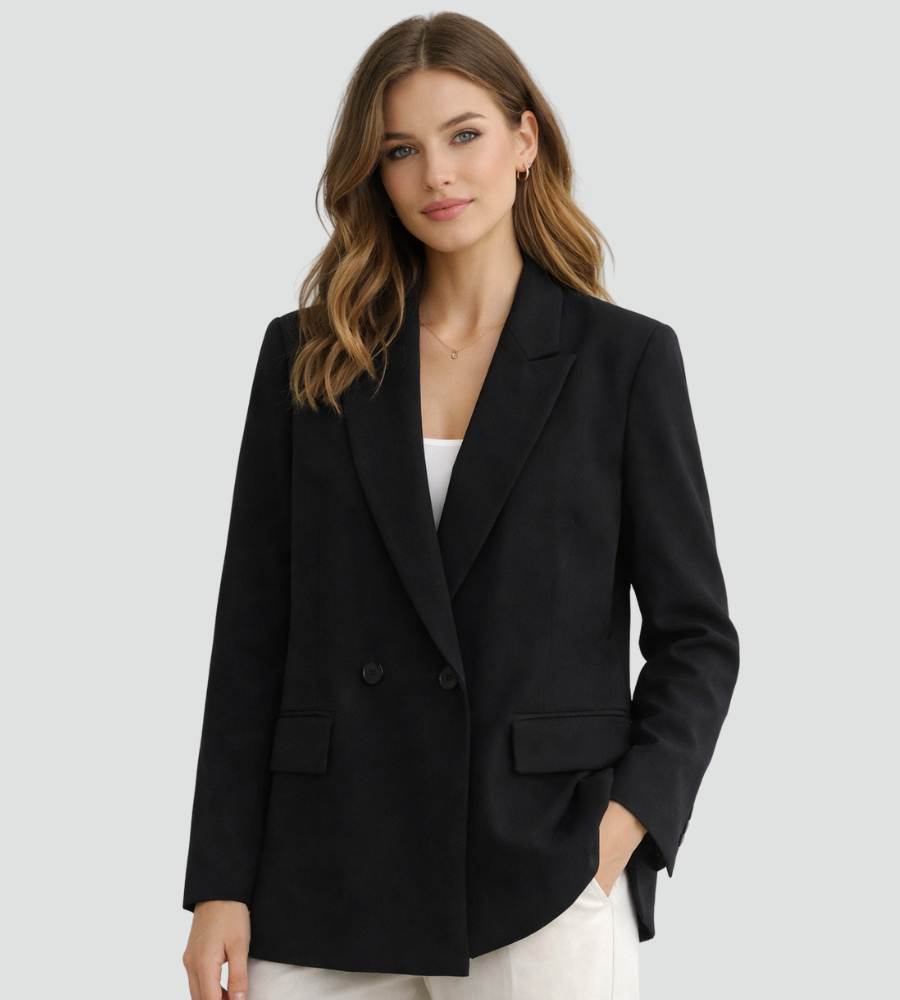 Blazer Damen beige tailliert mit doppelter Knopfleiste - 6 - Atelier-Zofia