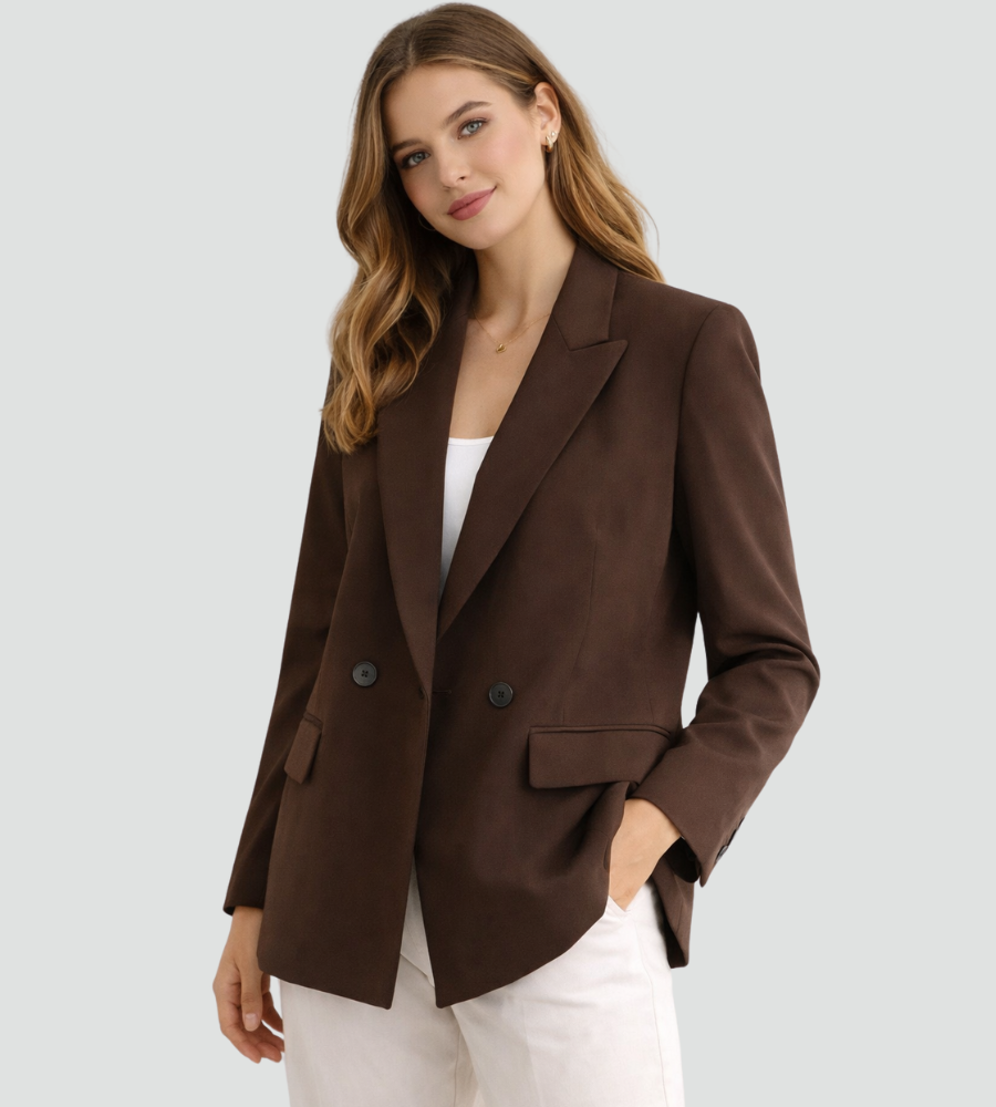 Blazer Damen beige tailliert mit doppelter Knopfleiste - 7 - Atelier-Zofia