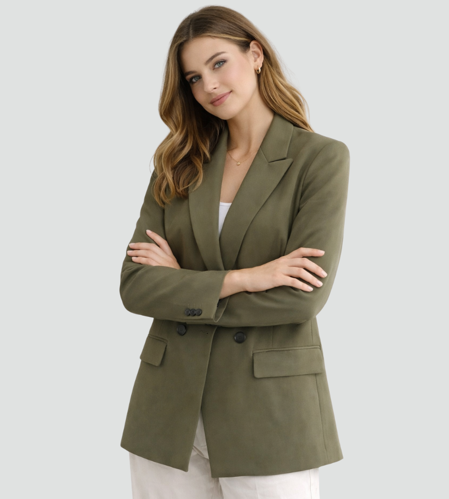 Blazer Damen beige tailliert mit doppelter Knopfleiste - 8 - Atelier-Zofia