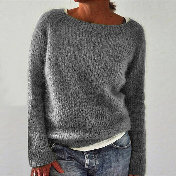 Pullover Damen grau bequem mit weitem Ausschnitt - 1 - Atelier-Zofia