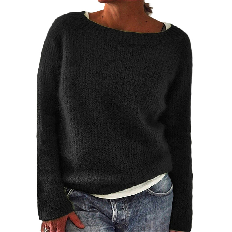 Pullover Damen grau bequem mit weitem Ausschnitt - 2 - Atelier-Zofia