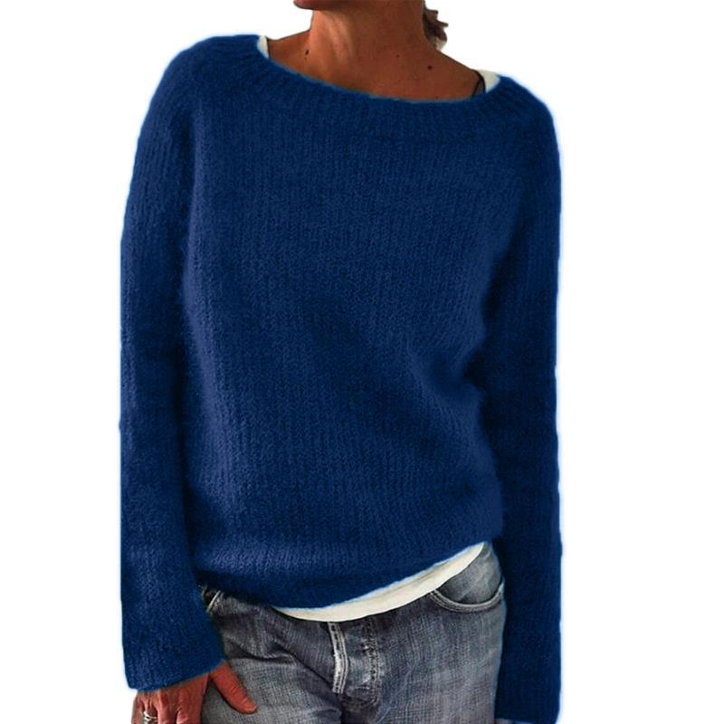Pullover Damen grau bequem mit weitem Ausschnitt - 3 - Atelier-Zofia