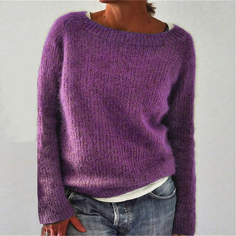 Pullover Damen grau bequem mit weitem Ausschnitt - 6 - Atelier-Zofia
