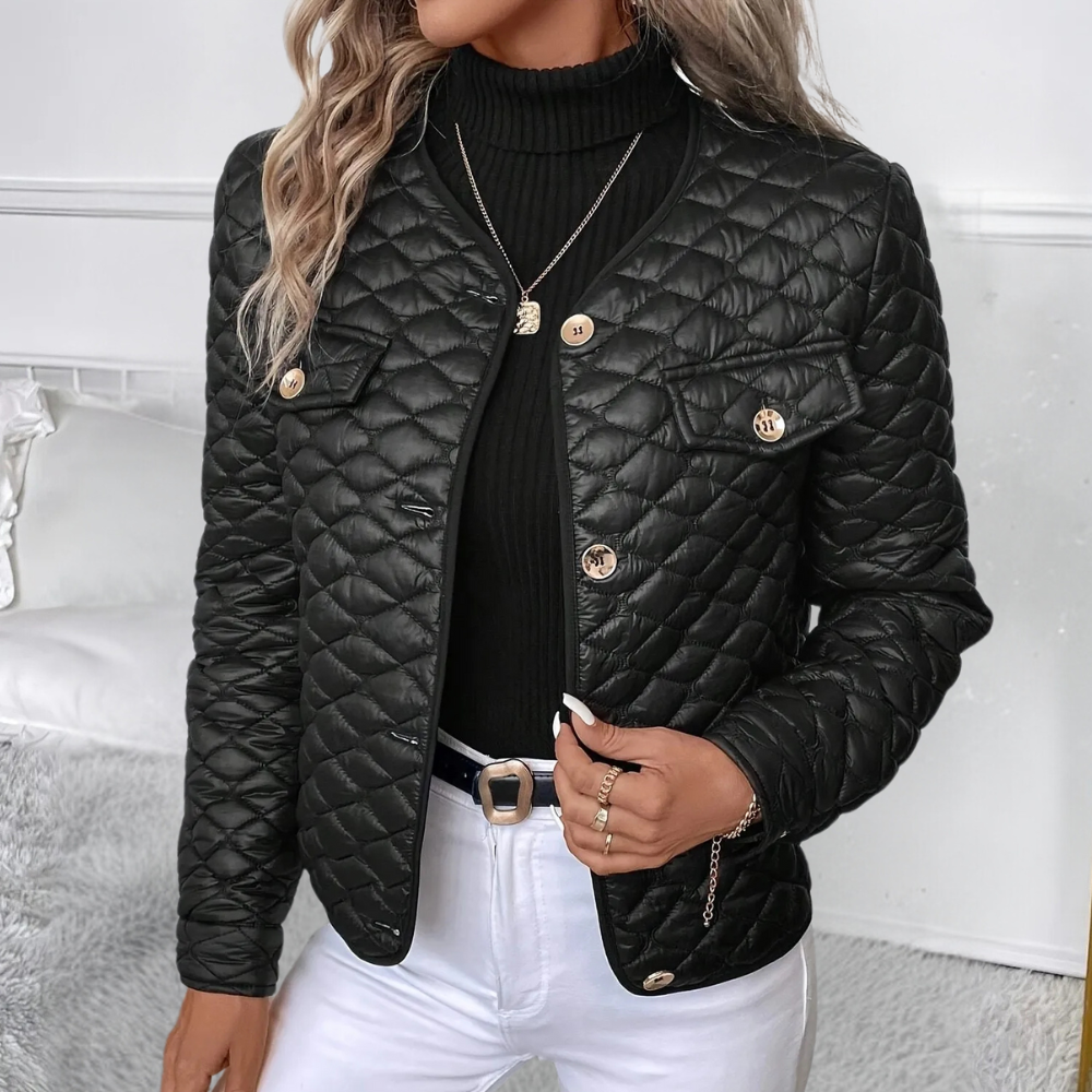 Jacke Damen schwarz tailliert mit Knöpfen und Taschen - 1 - Atelier-Zofia