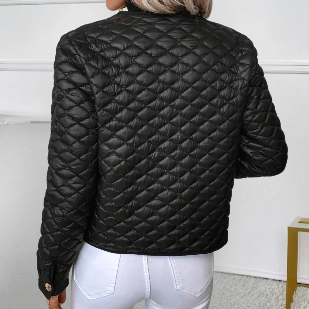 Jacke Damen schwarz tailliert mit Knöpfen und Taschen - 2 - Atelier-Zofia
