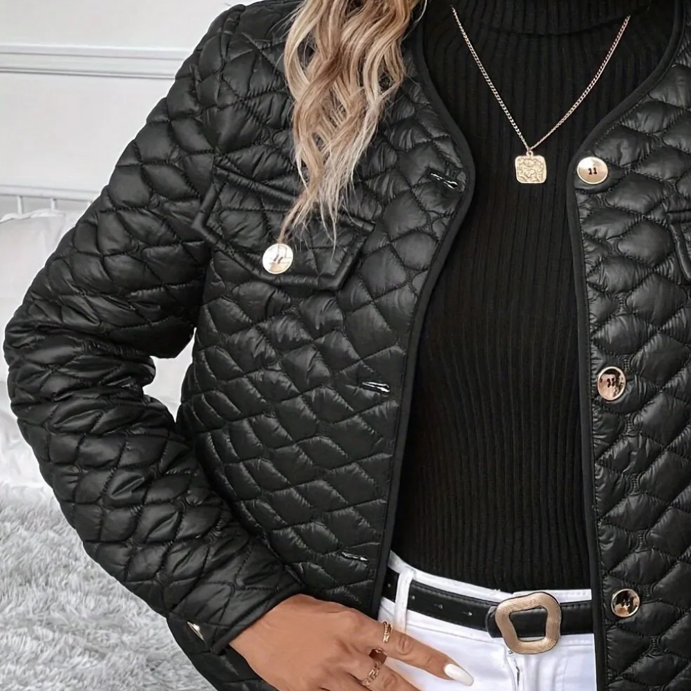 Jacke Damen schwarz tailliert mit Knöpfen und Taschen - 3 - Atelier-Zofia