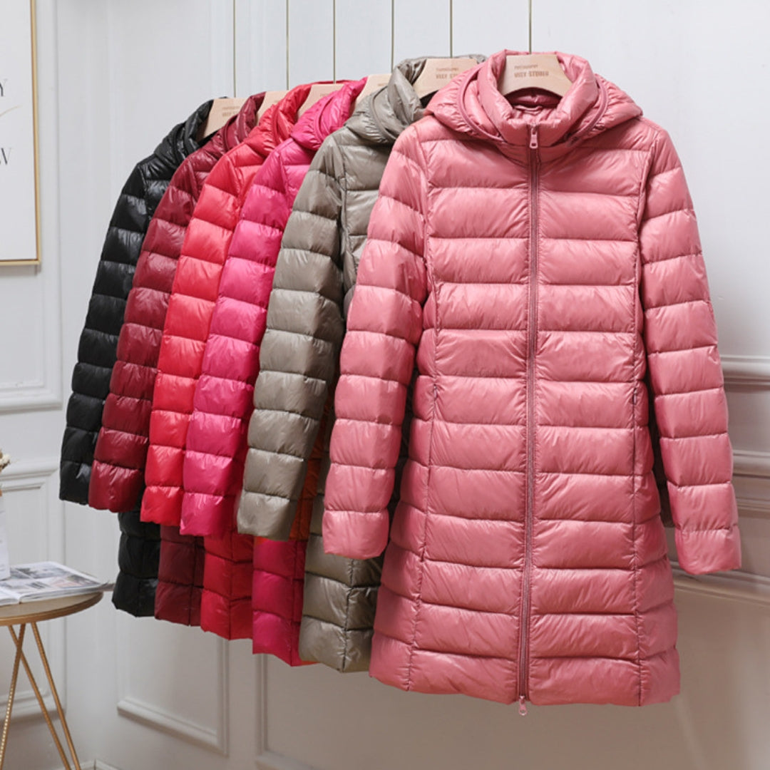Winterjacke Damen beige figurbetont mit Kapuze und Reißverschluss - 2 - Atelier-Zofia