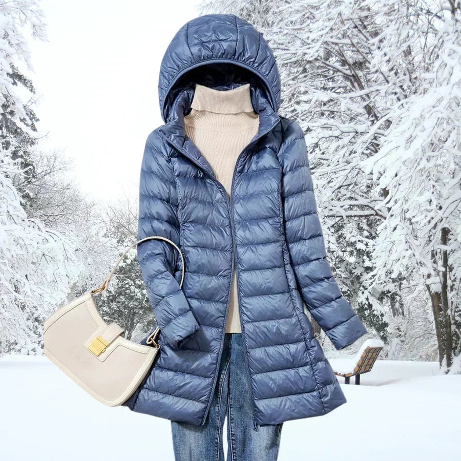 Winterjacke Damen beige figurbetont mit Kapuze und Reißverschluss - 3 - Atelier-Zofia