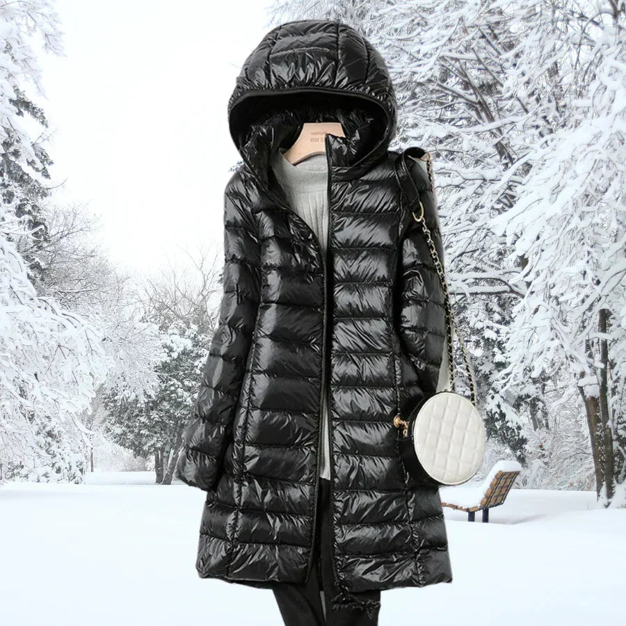 Winterjacke Damen beige figurbetont mit Kapuze und Reißverschluss - 4 - Atelier-Zofia