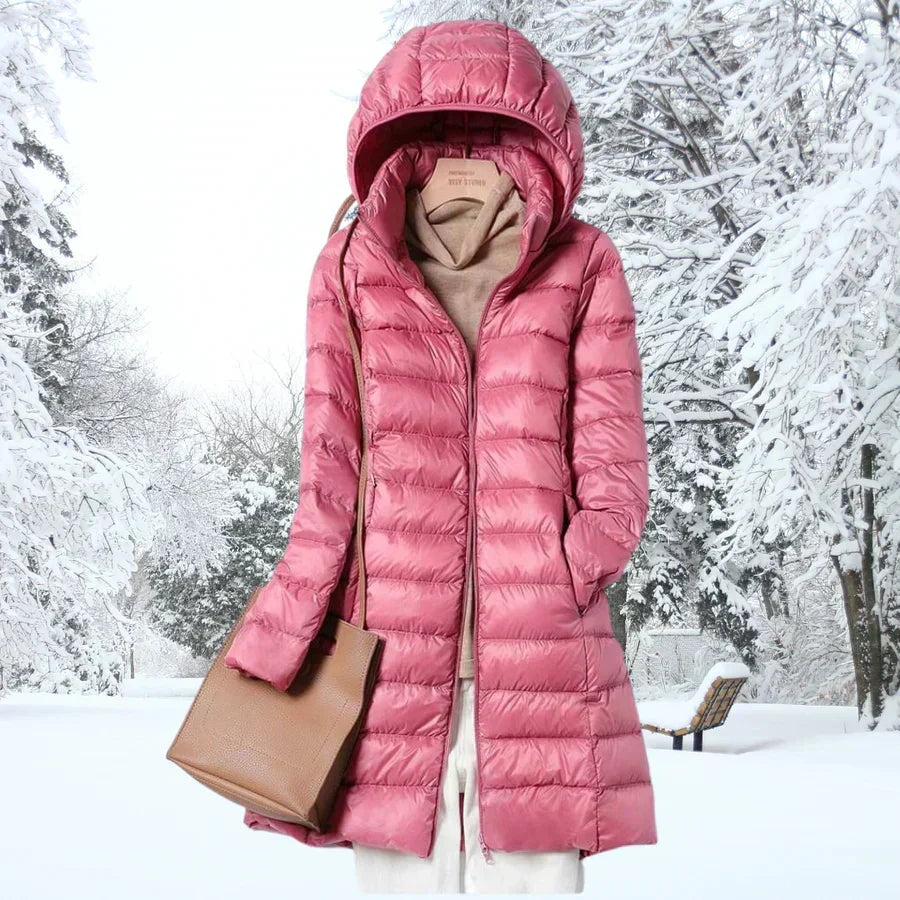 Winterjacke Damen beige figurbetont mit Kapuze und Reißverschluss - 5 - Atelier-Zofia