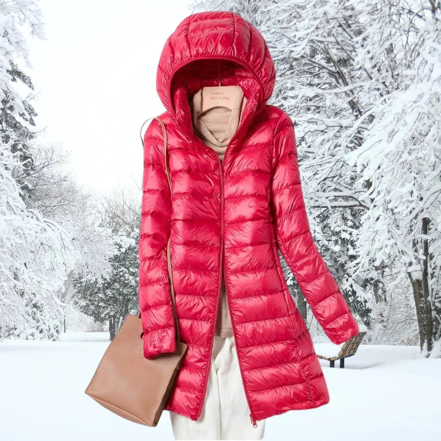 Winterjacke Damen beige figurbetont mit Kapuze und Reißverschluss - 6 - Atelier-Zofia