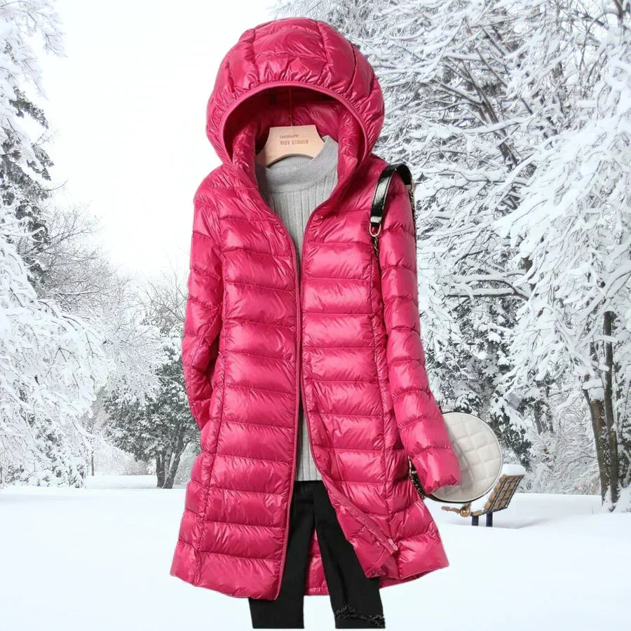 Winterjacke Damen beige figurbetont mit Kapuze und Reißverschluss - 7 - Atelier-Zofia