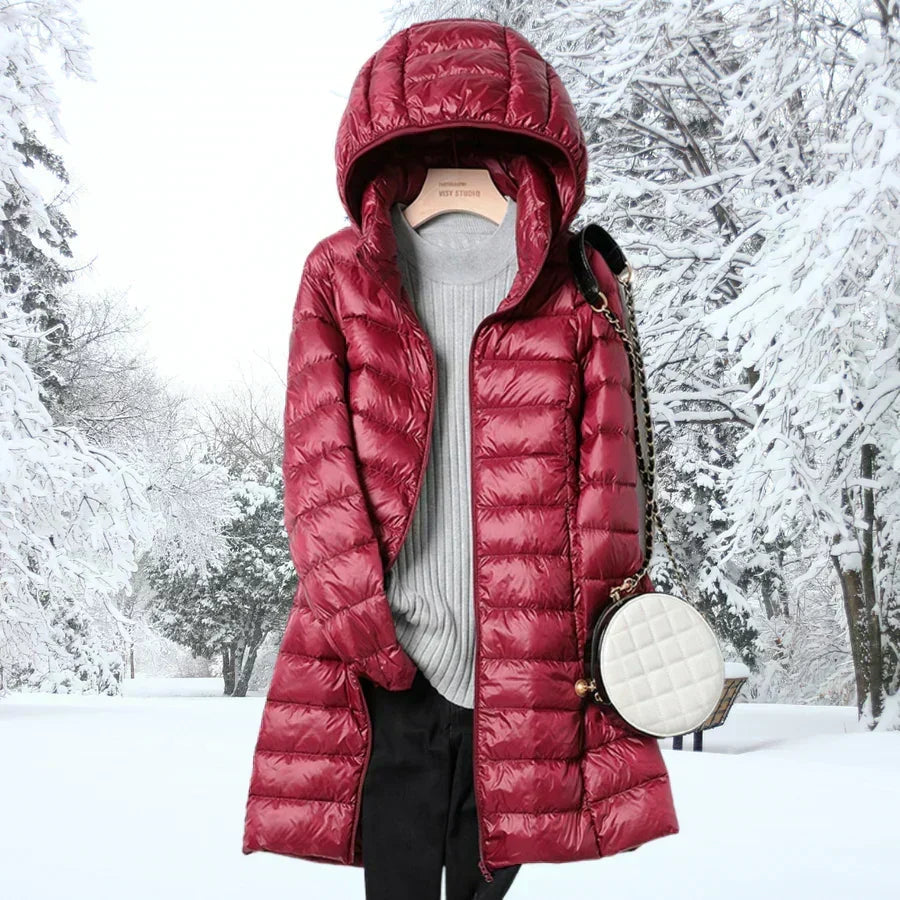 Winterjacke Damen beige figurbetont mit Kapuze und Reißverschluss - 8 - Atelier-Zofia