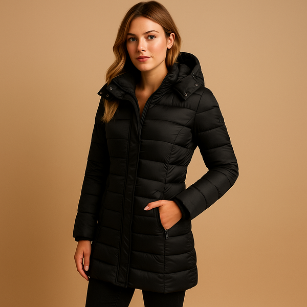 Damen Winterjacke schwarz tailliert mit Kapuze - 1 - Atelier-Zofia