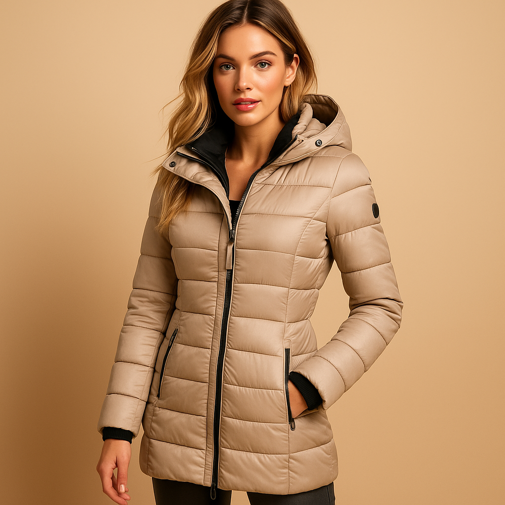 Damen Winterjacke schwarz tailliert mit Kapuze - 3 - Atelier-Zofia
