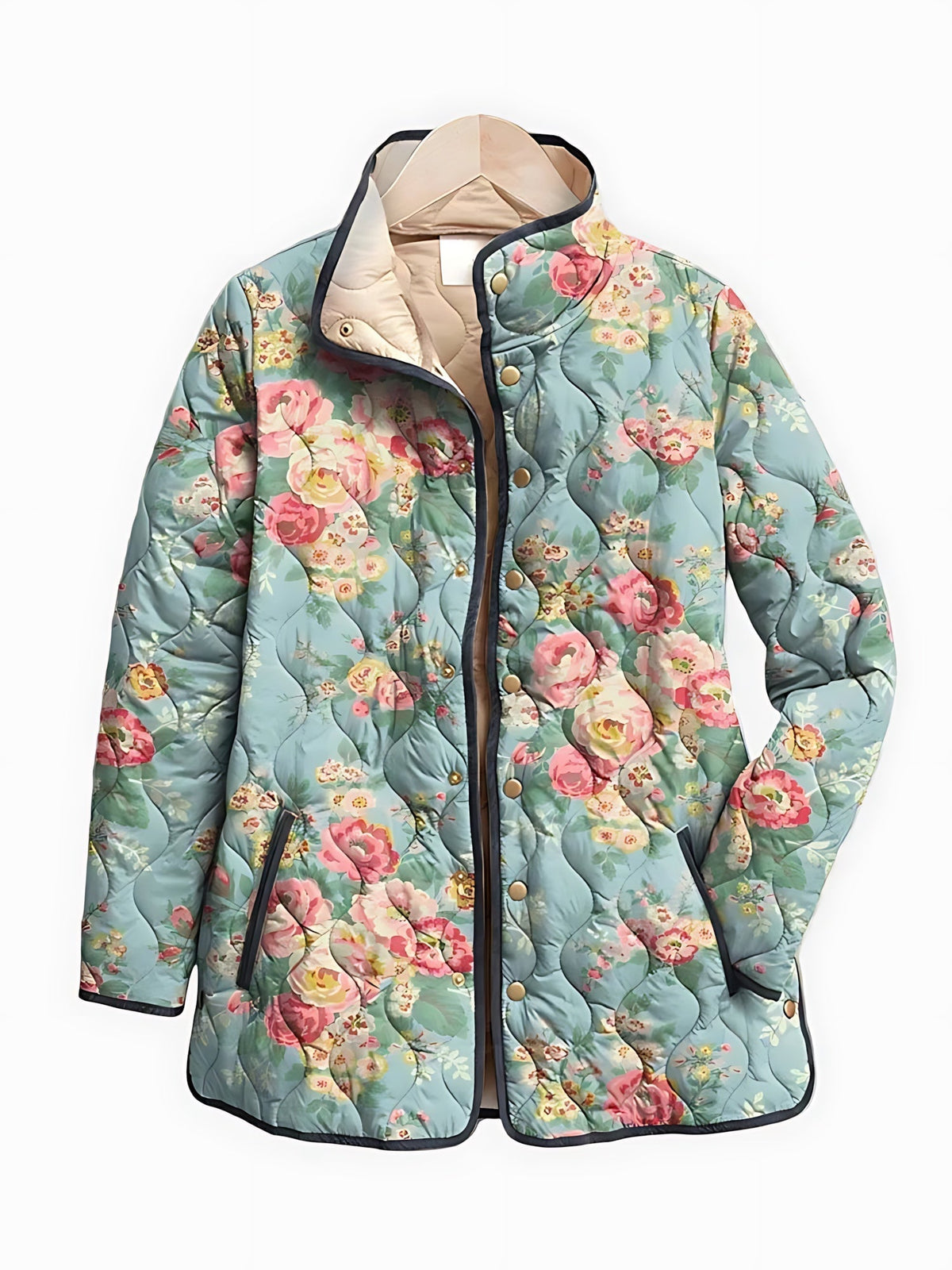 Jacke Damen blau mit floralem Muster und Steppung - 1 - Atelier-Zofia