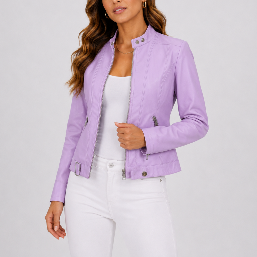 Damen Lederjacke braun figurbetont mit Reißverschluss - 2 - Atelier-Zofia