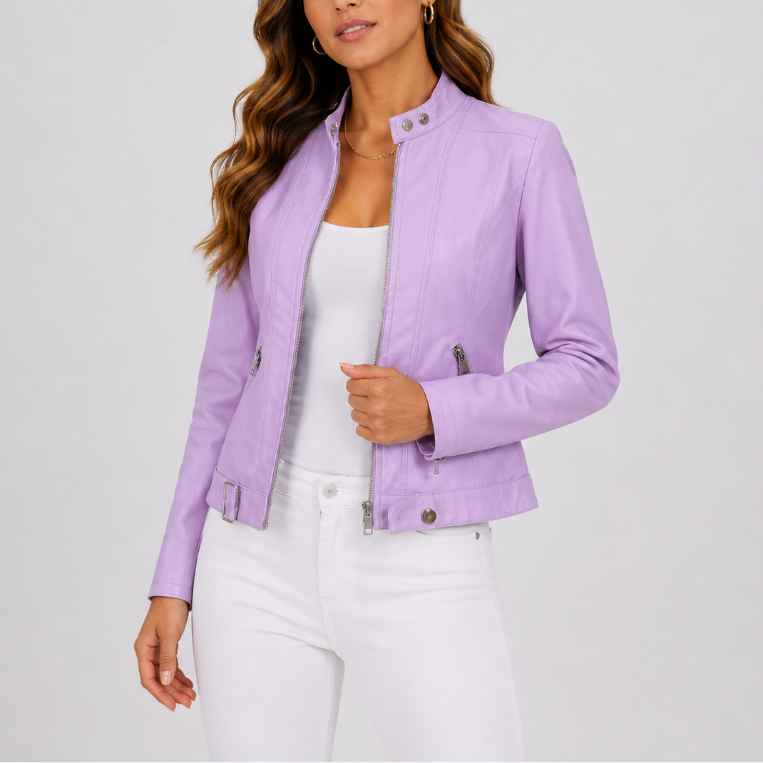 Damen Lederjacke braun figurbetont mit Reißverschluss - 2 - Atelier-Zofia