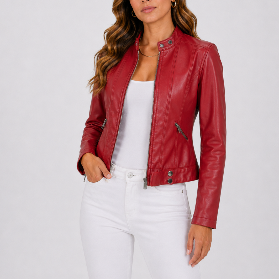 Damen Lederjacke braun figurbetont mit Reißverschluss - 3 - Atelier-Zofia