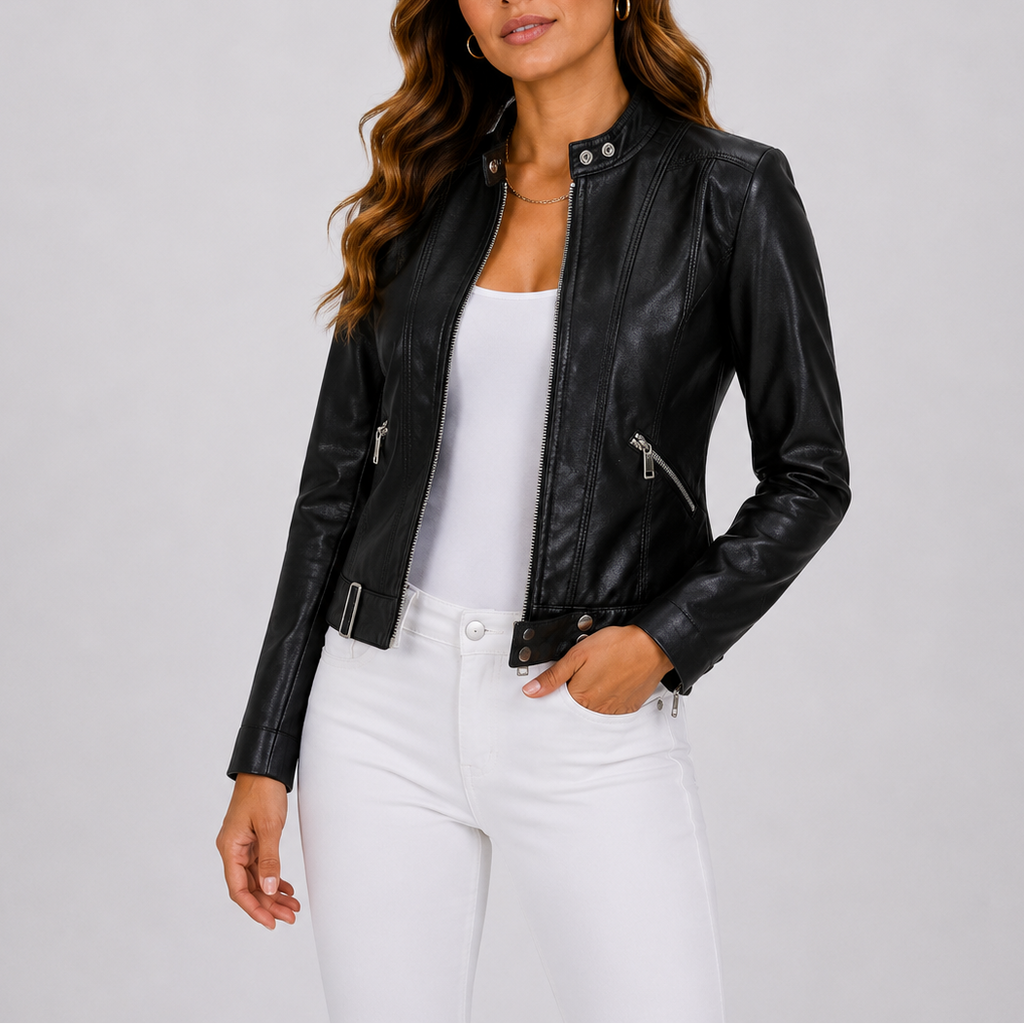 Damen Lederjacke braun figurbetont mit Reißverschluss - 4 - Atelier-Zofia