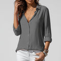 Bluse Damen grau tailliert mit V-Ausschnitt und langen Ärmeln - 1 - Atelier-Zofia