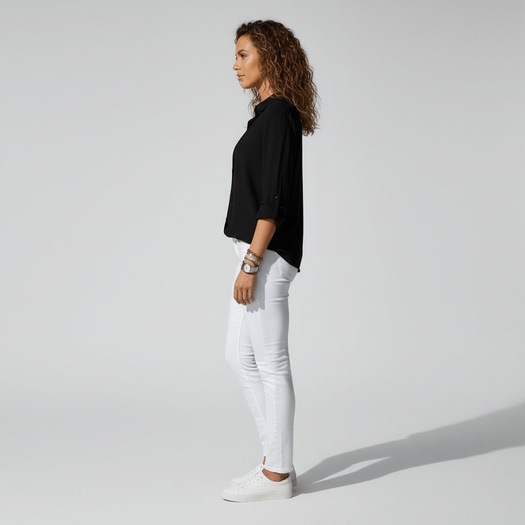 Bluse Damen grau tailliert mit V-Ausschnitt und langen Ärmeln - 6 - Atelier-Zofia