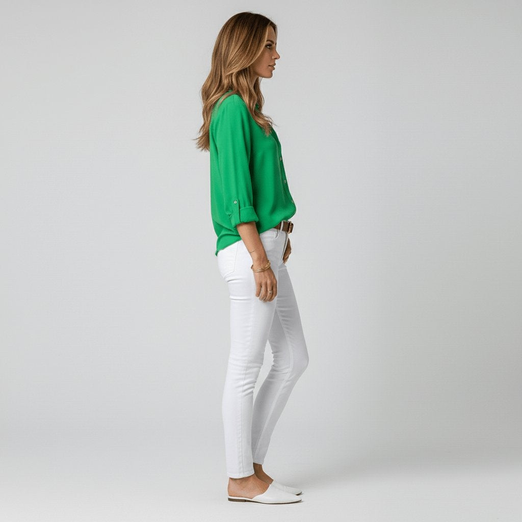 Bluse Damen grau tailliert mit V-Ausschnitt und langen Ärmeln - 9 - Atelier-Zofia