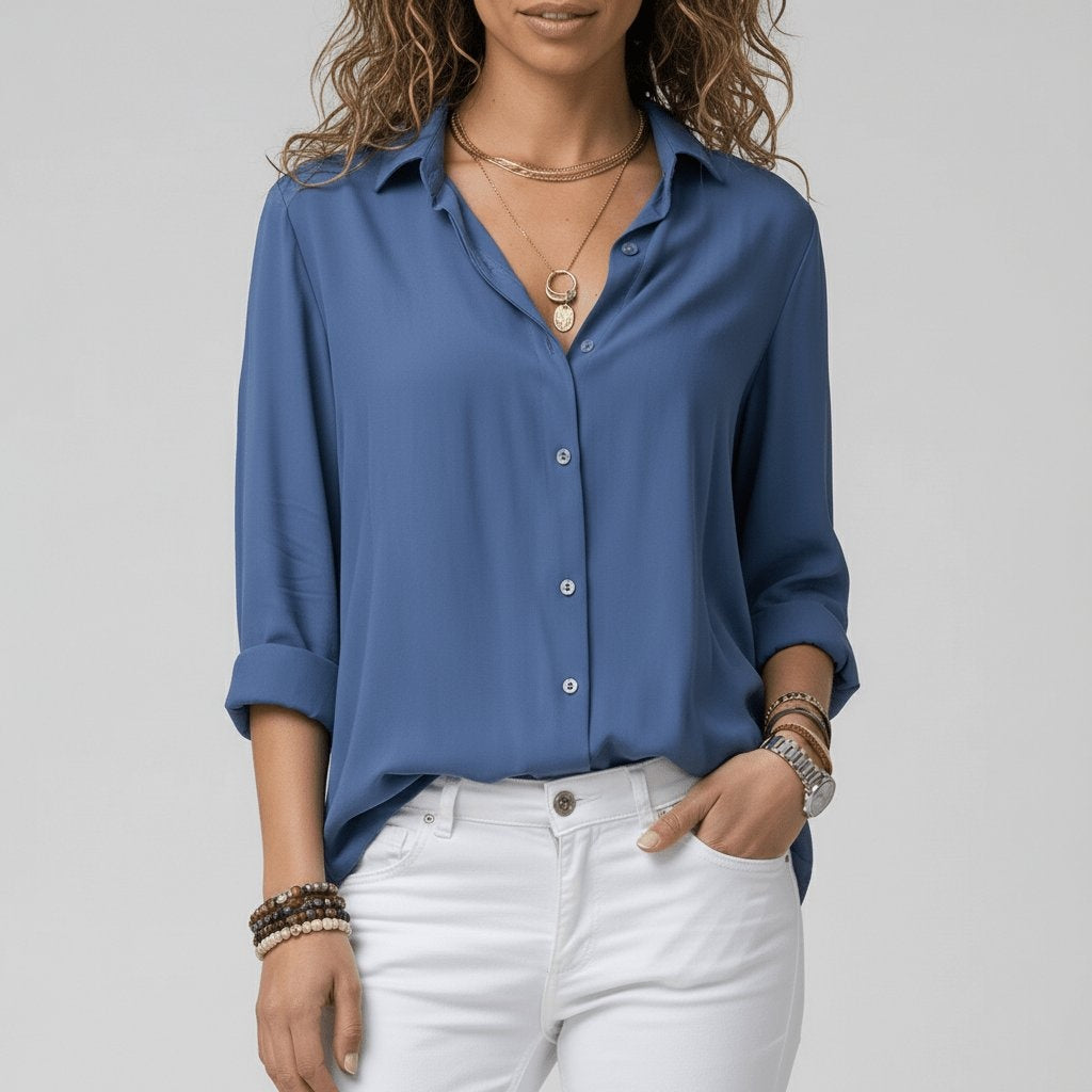 Bluse Damen grau tailliert mit V-Ausschnitt und langen Ärmeln - 10 - Atelier-Zofia