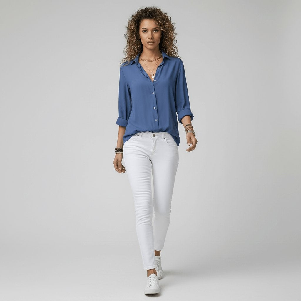 Bluse Damen grau tailliert mit V-Ausschnitt und langen Ärmeln - 11 - Atelier-Zofia
